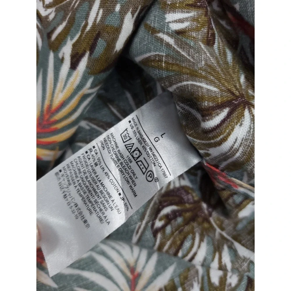 Banana Republic Linen Shirt‎ Mens Large Hawaiian Slim Fit Beach Safari Leaves